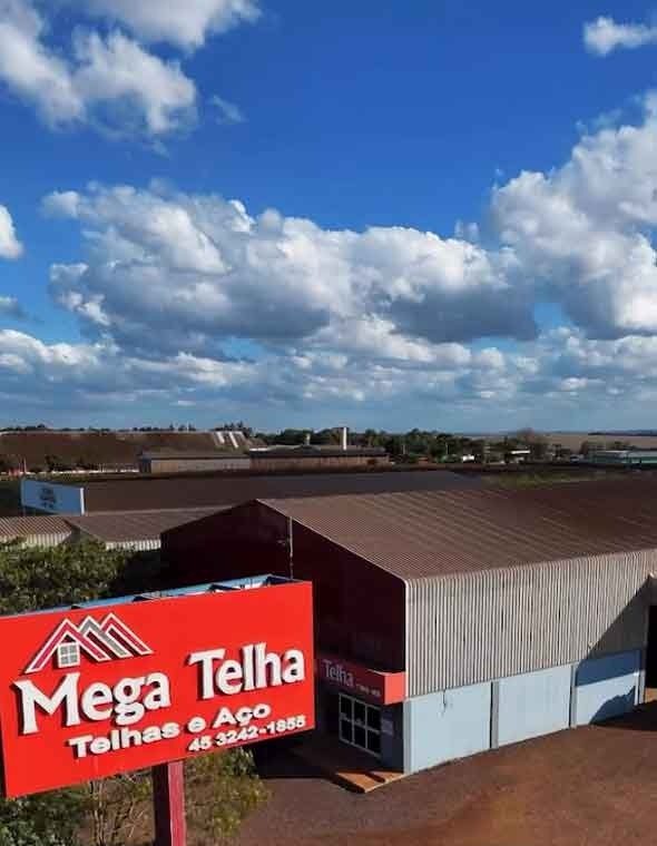 Barracão e placa da Mega Telha em Corbélia-PR